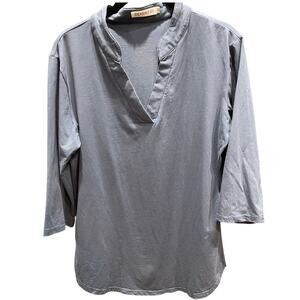 Ceasikery Light Blue Gray V-Neck Tunick Blouse with 3/4 Sleeves Size Large